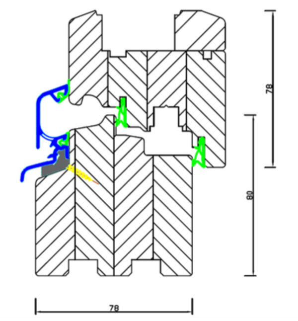 STOLMA Premium 78 Fenster - Dreh-Kipp - DK - Schnitt Technische Zeichnung von STOLMA Premium 78 Fenster - Dreh-Kipp - DK - Schnitt
