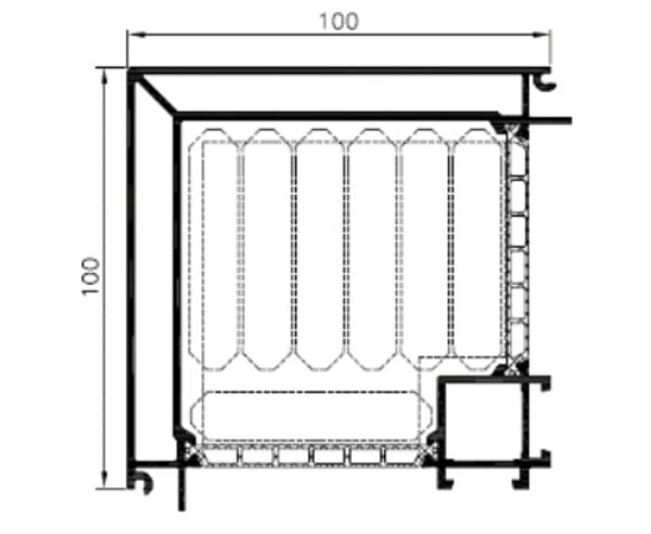 Technische Zeichnung von STOLMA Aluminium 104 Haustür - 90 Kopplung - Kopplung Nr. K519004+127004 Schnitt