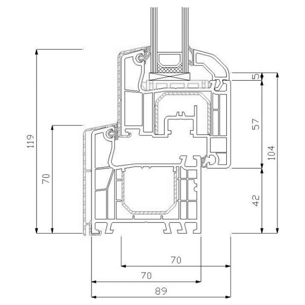 Technische Zeichnung von STOLMA Aluplast 4000 Aluskin Fenster - Dreh-Kipp - DK - Blendrahmen Nr. 140x02 - Flügel Nr. 140x20 Schnitt