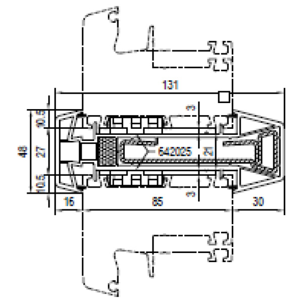 Technische Zeichnung von STOLMA Aluplast Statikkopplung 21 Anschlusssituation - Kopplung Nr. 229019 Schnitt