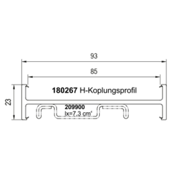 Technische Zeichnung von STOLMA Aluplast H-Kopplungsprofil - Kopplung Nr. 180267, Stahlprofil Nr. 209900 Schnitt
