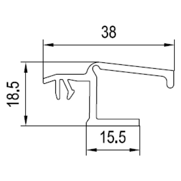 Technische Zeichnung von STOLMA Aluplast Kastenanschlussprofil  - Kastenanschlussprofil weiß Nr. 190273, Kastenanschlussprofil braun Nr. 191273  Schnitt