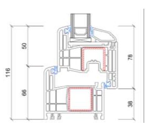 Technische Zeichnung von STOLMA Gealan S 8000 Fenster - 66mm weiß - Blendrahmen Nr. 8001 - Flügel Nr. 8095 Schnitt