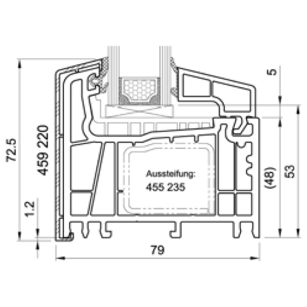 Technische Zeichnung von STOLMA Salamander 76 Aluminium Fenster - Festverglasung - FoF - Festverglasung Nr. 250221 - Schnitt