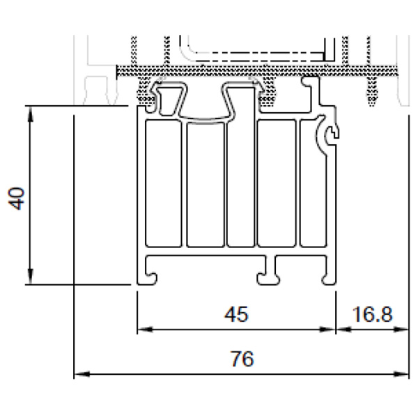 Technische Zeichnung von STOLMA Salamander Fensterbankanschlussprofil 40mm - FBA Nr. 416100 - Schnitt
