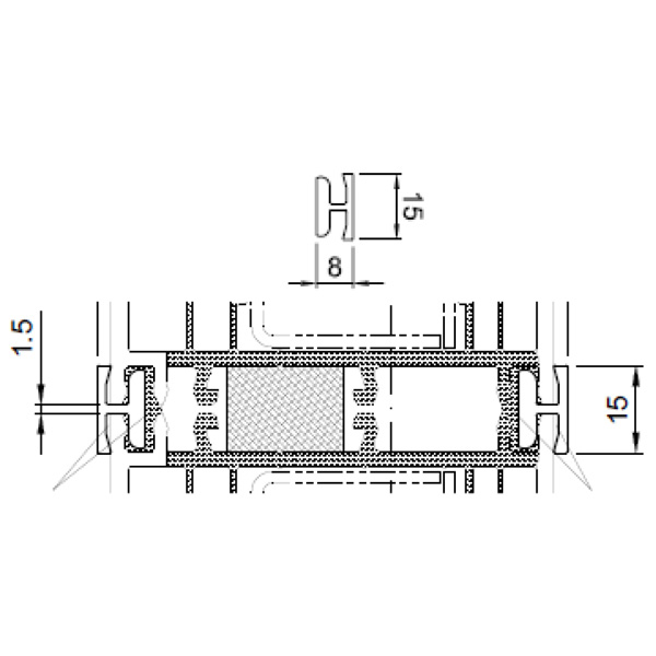 Technische Zeichnung von STOLMA Salamander Kopplung - H-Kopplungsprofil klein - Kopplung Nr. 406255 - Schnitt