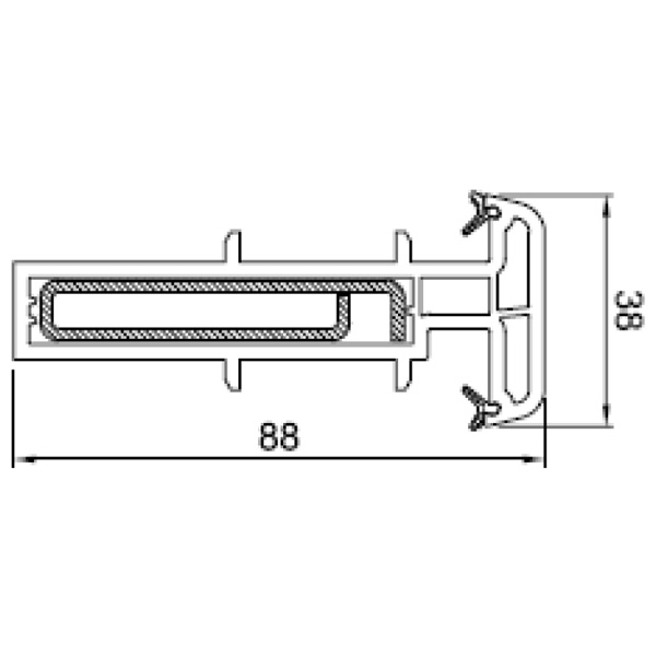 Technische Zeichnung von STOLMA Salamander Kopplung - Statikkopplung 15mm + Stahlprofil - Kopplung Nr. 416272 - Verstärkung Nr. 405015 - Schnitt