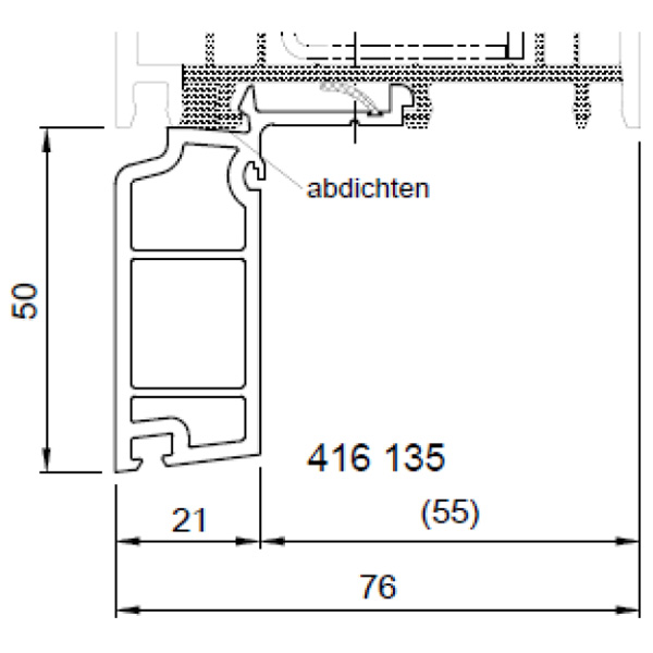Technische Zeichnung von STOLMA Salamander Steinbankanschlussprofil 50mm - FBA Nr. 416135 - Schnitt