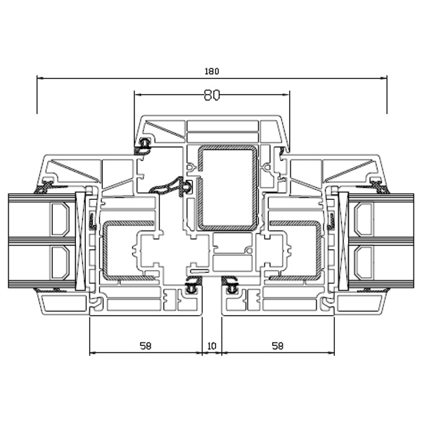 Technische Zeichnung von STOLMA Salamander 82 Fenster - Dreh Kipp - Dreh mit Stulp - (DK-D) -  Flügel Nr. HO8520 - Stulp Nr. 9800 - Schnitt