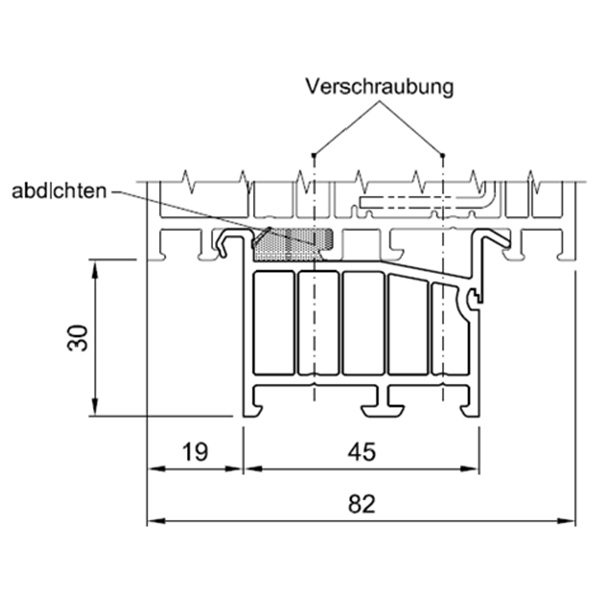 Technische Zeichnung von STOLMA Salamander Fensterbankanschlussprofil 30mm - FBA Nr. NP8020 - Schnitt