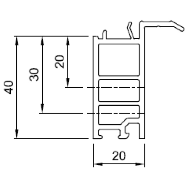 Technische Zeichnung von STOLMA Salamander Fensterbankanschlussprofil 40mm - FBA Nr. NP0370 - Schnitt