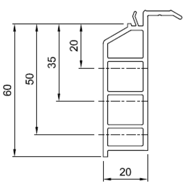 Technische Zeichnung von STOLMA Salamander Steinbankanschlussprofil 60mm - FBA Nr. NP0380 - Schnitt