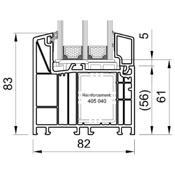 Technische Zeichnung von STOLMA Salamander 82 Fenster - Festverglasung - (FoF) -  Festverglasung Nr. HO9030 - Schnitt