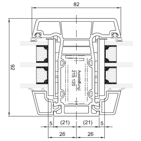 Technische Zeichnung von STOLMA Salamander 92 Fenster - glasteilende Sprosse Flügel - Sprosse Nr. 172425 - Schnitt