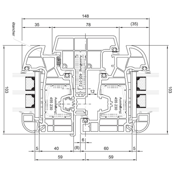 Technische Zeichnung von STOLMA Salamander 92 Fenster - Dreh-Kipp - Dreh mit Stulp - (DK-D) - Flügel Nr. 171226 - Stulp Nr. 176020 - Schnitt