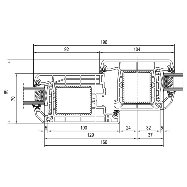 Technische Zeichnung von STOLMA Aluplast 4000 Haustür - Haustür mit Seitenteil nach innen öffnend - Flügel Nr. 140x33 - Festverglasung Nr. 140x45 Schnitt
