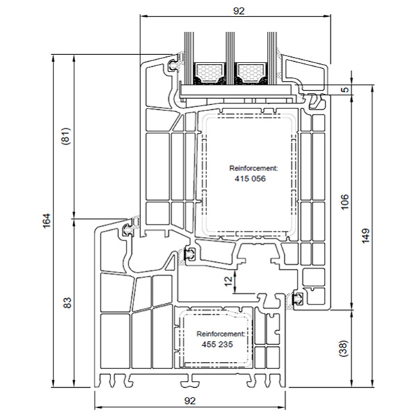 Technische Zeichnung von STOLMA Salamander 92 Haustür - Haustür nach innen öffnend - Blendrahmen Nr. 170420 - Flügel Nr. 171040 - Schnitt