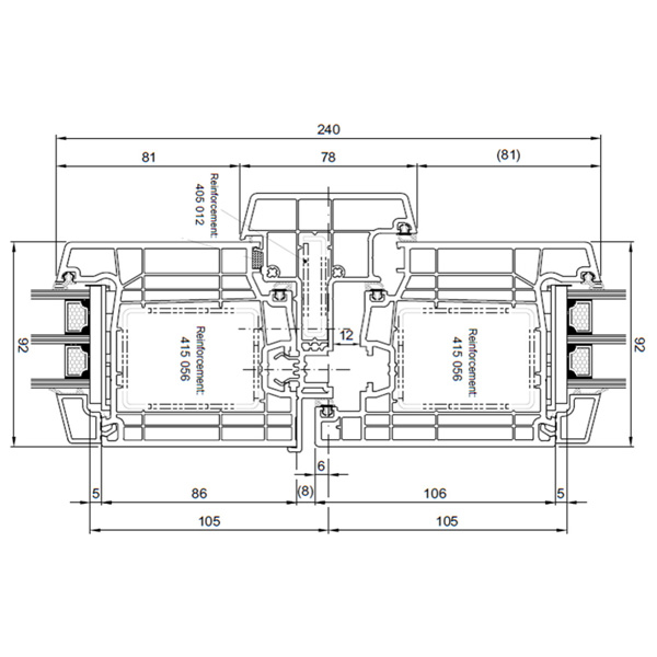 Technische Zeichnung von STOLMA Salamander 92 Haustür - Haustür nach innen öffnend mit Stulp - Flügel Nr. 171040 - Stulp Nr. 176020 - Schnitt