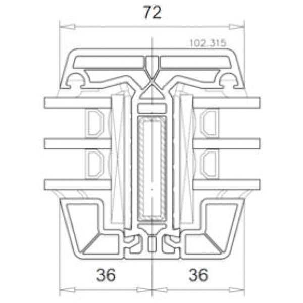 Technische Zeichnung von STOLMA VEKA SL 82 Haustür - glasteilende Sprosse - Flügel - glasteilende Sprosse Nr. 102315 - Schnitt